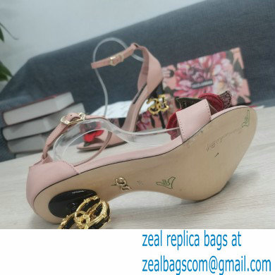 Dolce  &  Gabbana DG Logo Heel 10.5cm Black Red Roses Sandals Nude Pink 2022